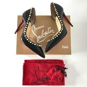 NIB Christian Louboutin Irishell 100 Nappa Gold Studded Black Leather Pumps 38